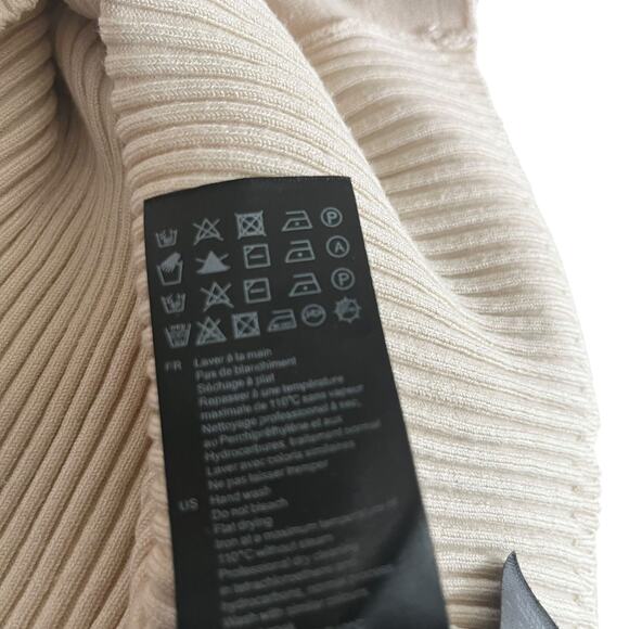 Sandro Cream Wool Blend Ribbed Knit Logo Button Front Cardigan Sweater Size 2 - Picture 7 of 11